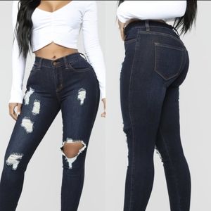 Fashion Nova Distressed Dark Wash Skinny Jeans 5